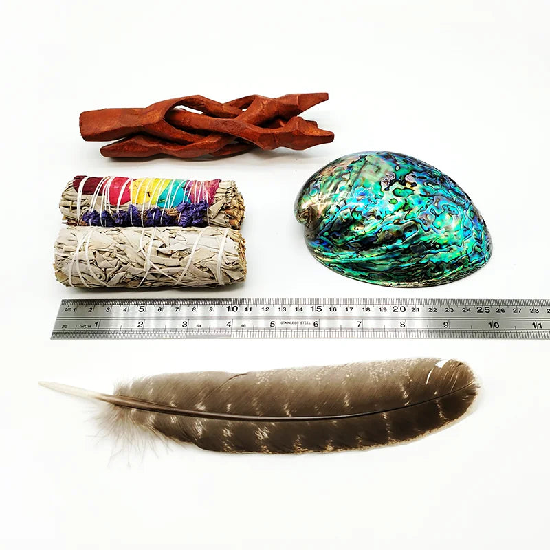 Smudging Kit with White Sage, Cedar, Rose Sage, Blue Sage, Palo Santo, Abalone & Stand, Smudge Feather