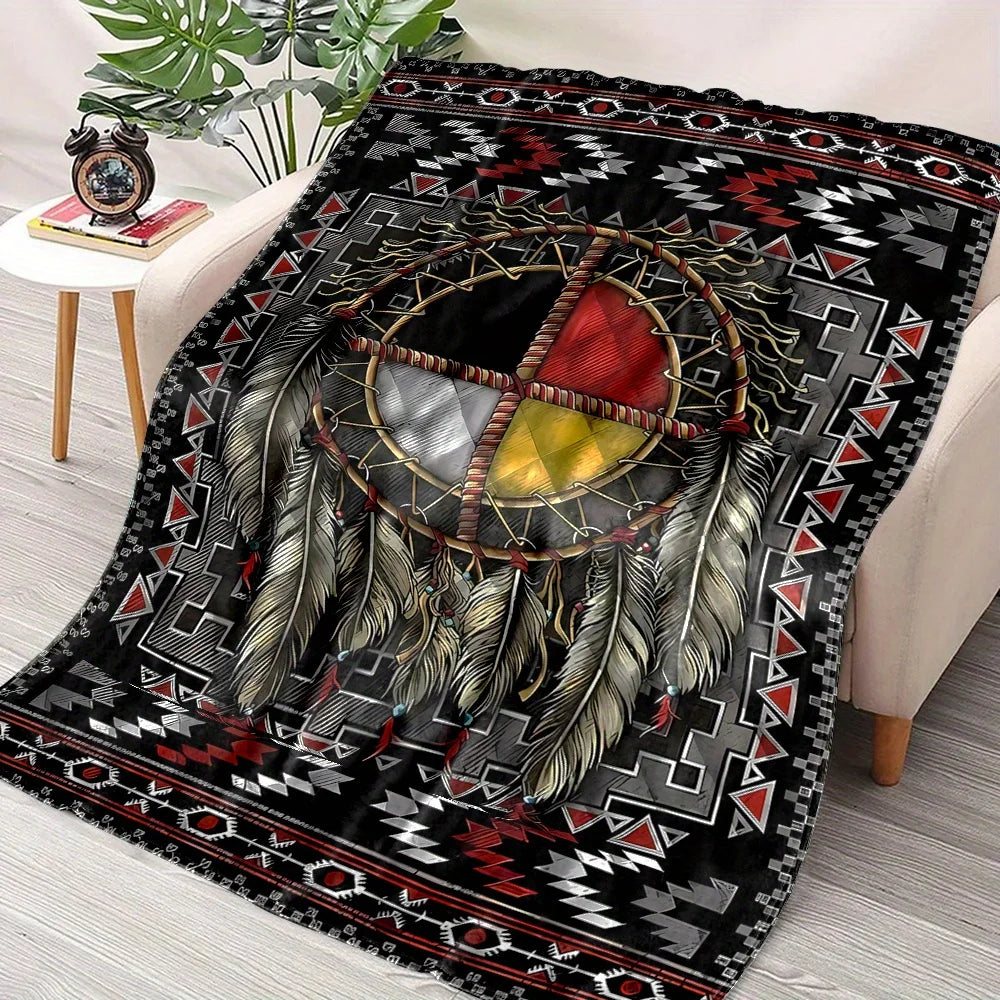 Cozy Native American-Inspired Flannel Throw Blanket