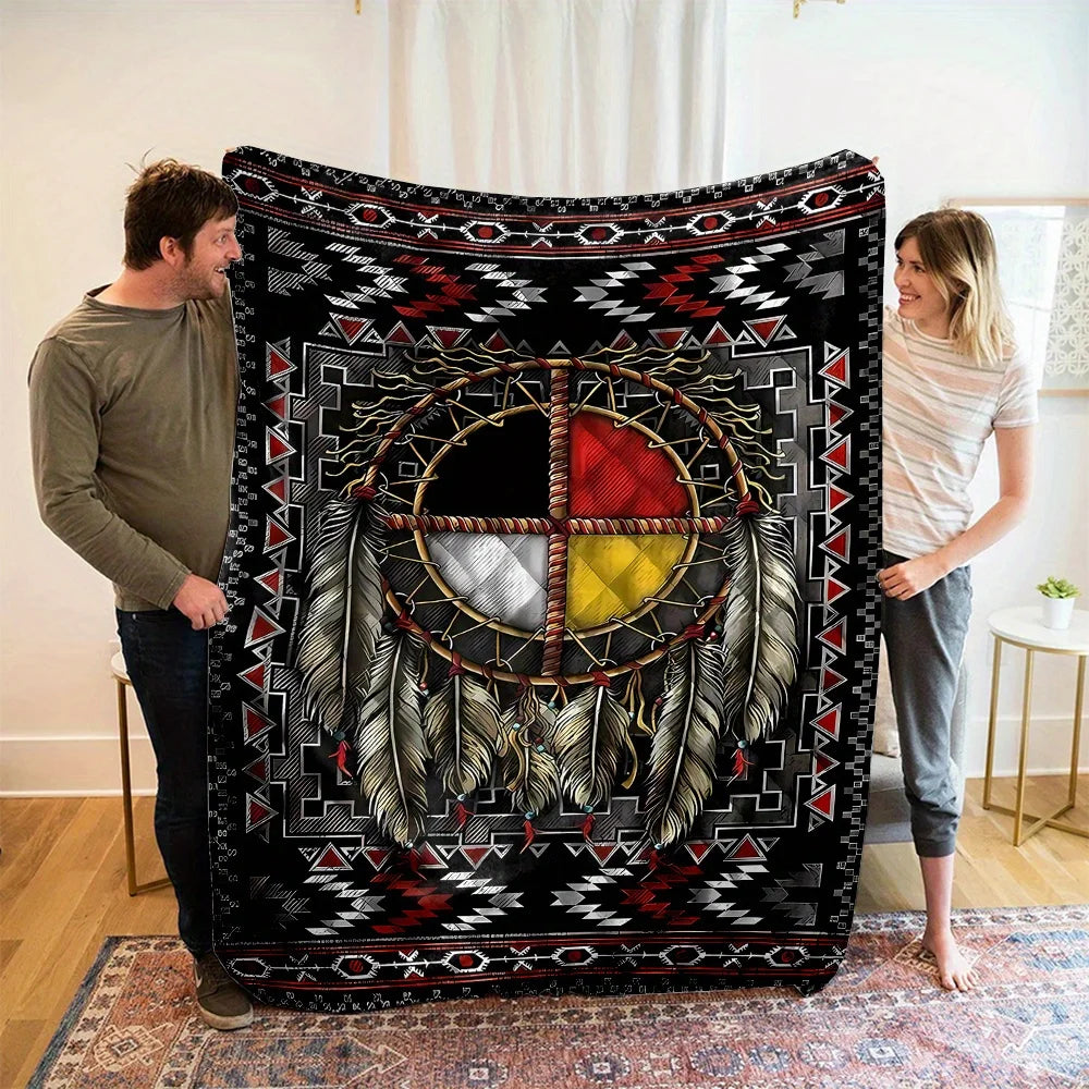 Cozy Native American-Inspired Flannel Throw Blanket