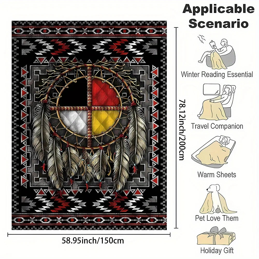 Cozy Native American-Inspired Flannel Throw Blanket