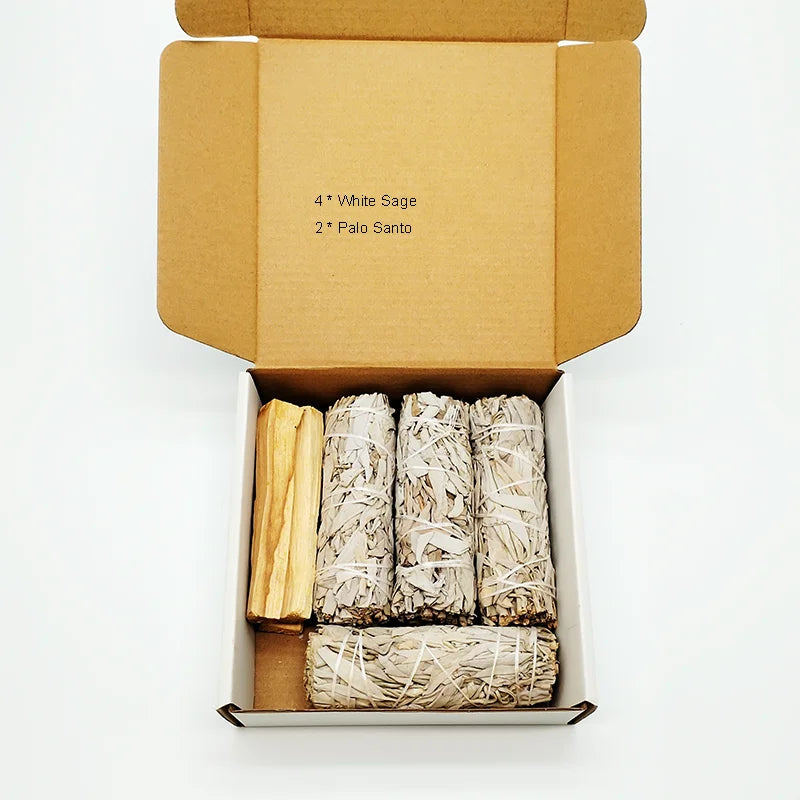 Smudging Kit with White Sage, Cedar, Rose Sage, Blue Sage, Palo Santo, Abalone & Stand, Smudge Feather